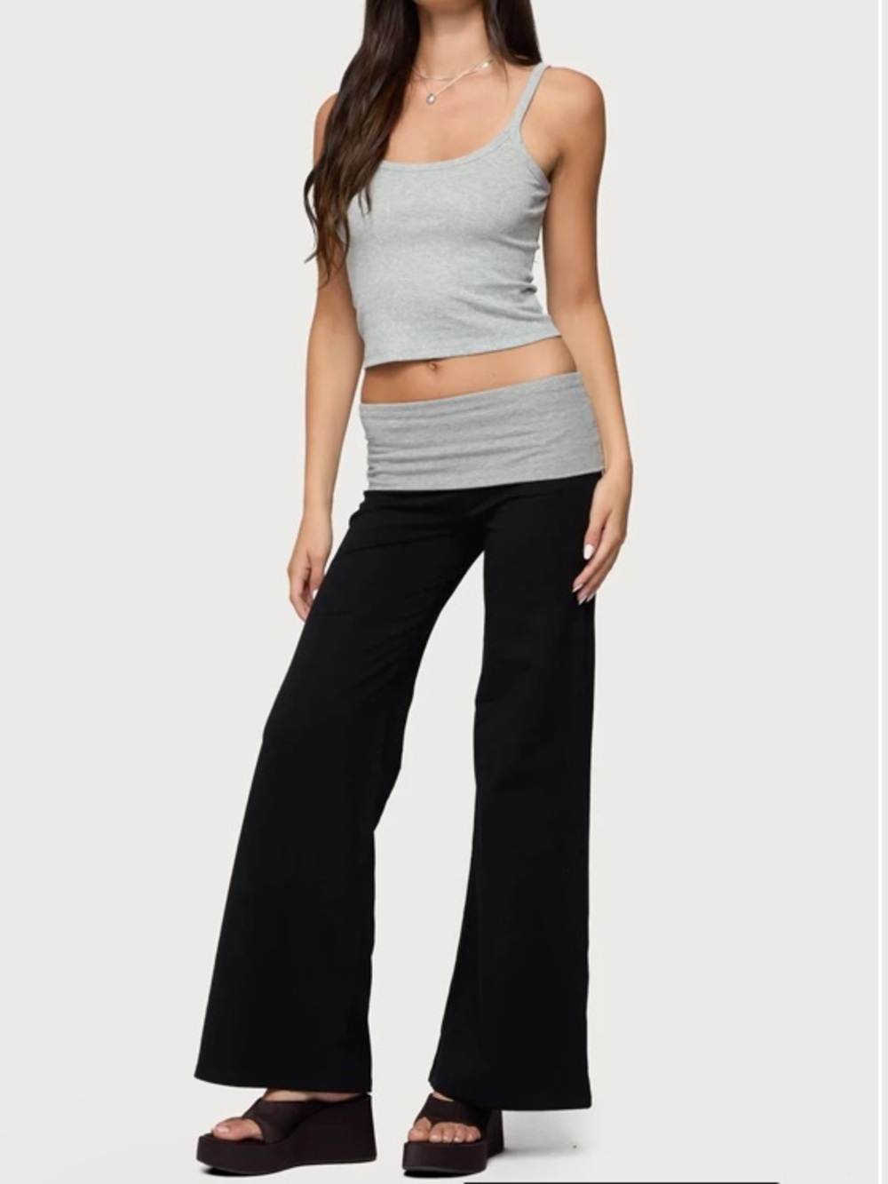 Edikted Contrast Fold-Over Waist Black Pants
